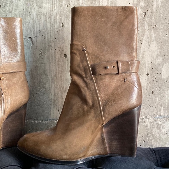 Costume National, taupe, wedge booties. Distressed look. EUC - Picture 1 of 5